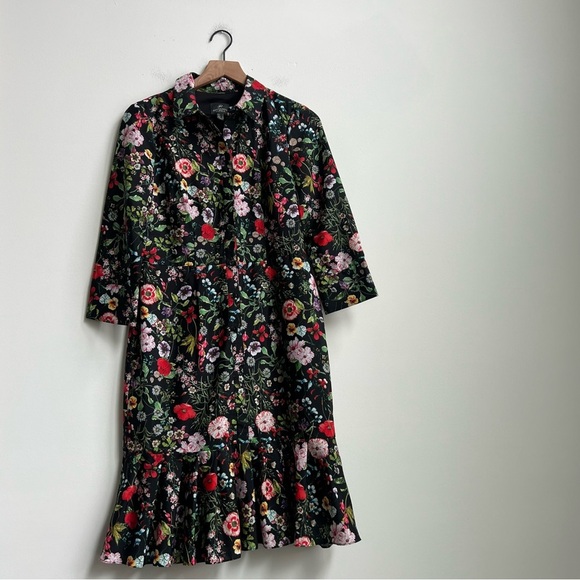 Adrianna Papell Button Collared Dress size 6 floral Bloom wedding Ruffle Money - Picture 3 of 12